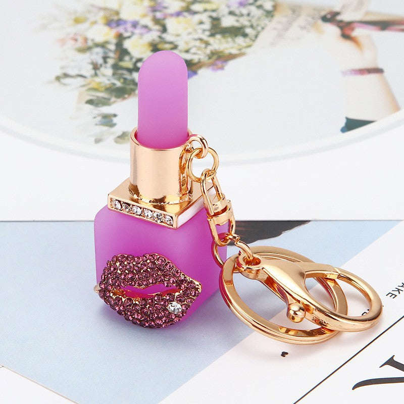 Wholesale Creative Resin Lipstick Shape Diamond-encrusted Metal Keychain